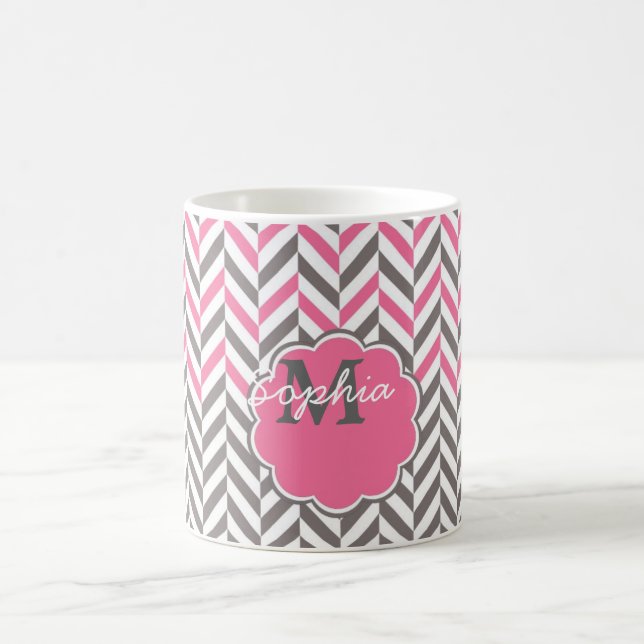 Cool awesome trendy monogram herringbone zigzag coffee mug (Center)