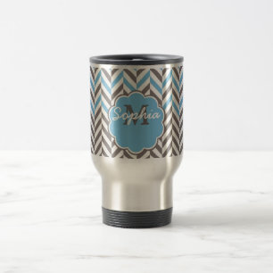 Cool awesome trendy monogram herringbone zigzag travel mug