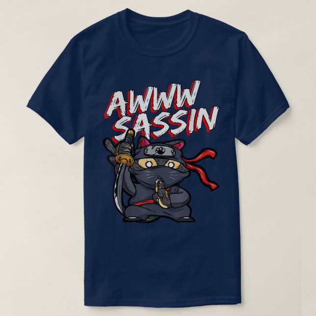 Cool AwwwSassin Samurai Cat Funny Ninja Cat Manga  T-Shirt (Design Front)