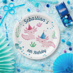 Cool Axolotl White Birthday Party Paper Plate
