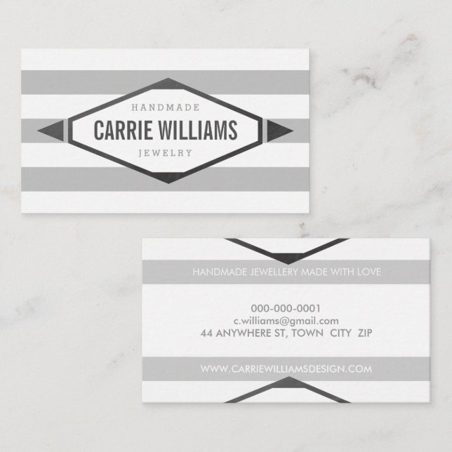 COOL AZTEC BOHO LOGO striped simple grey Business Card (Front/Back)