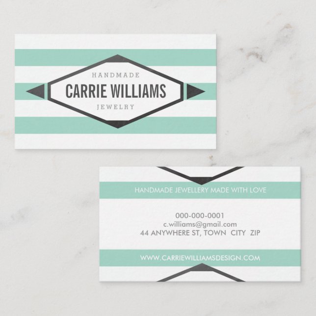 COOL AZTEC BOHO LOGO striped simple mint grey Business Card (Front/Back)
