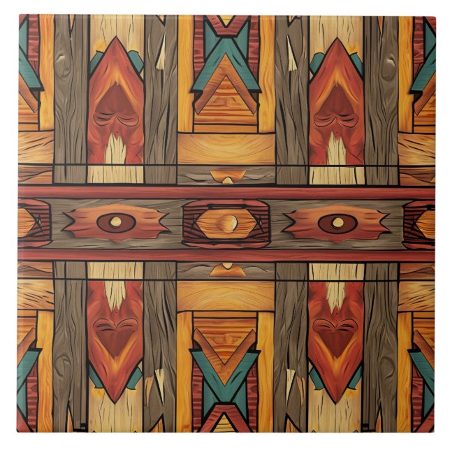 Cool Aztec faux wood ceramic tile  (Front)