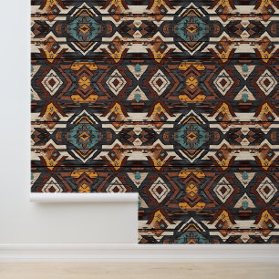cool Aztec Western faux wood tiled pattern  Wallpaper