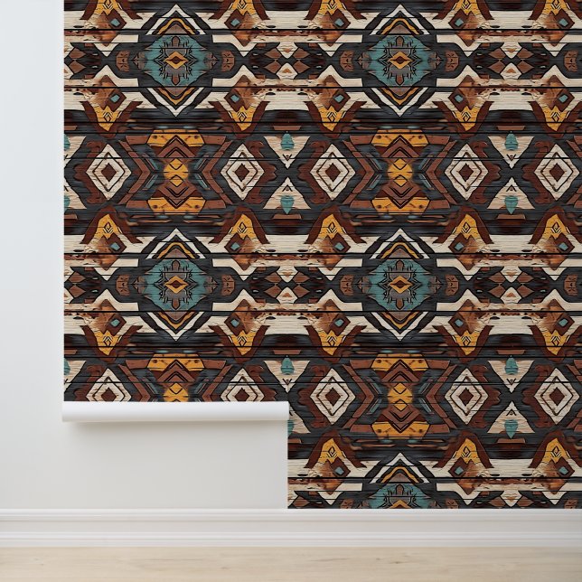 cool Aztec Western faux wood tiled pattern  Wallpaper (Application)