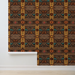 cool Aztec Western faux wood tiled pattern  Wallpaper