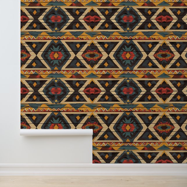cool Aztec Western faux wood tiled pattern Wallpaper (Application)