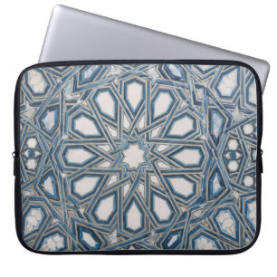 Cool Azure & White Mediterranean Tile Laptop Sleeve