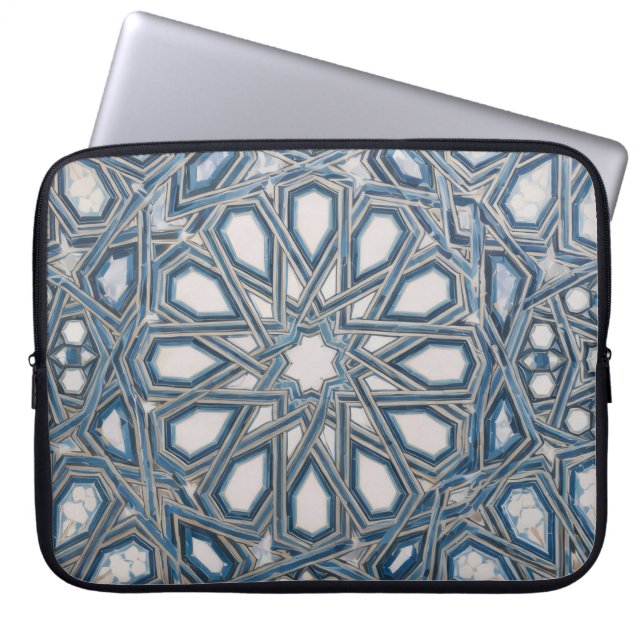Cool Azure & White Mediterranean Tile Laptop Sleeve (Front)