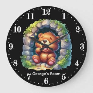 Cool baby boy bears add name nursery large clock