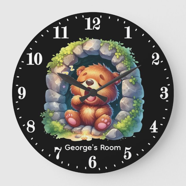 Cool baby boy bears add name nursery  large clock (Front)
