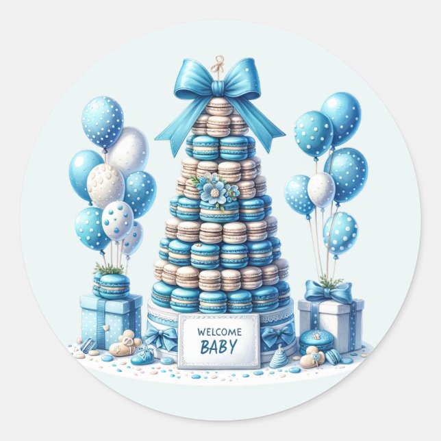 Cool baby boy shower sweet  classic round sticker (Front)
