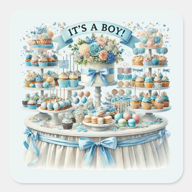 Cool baby boy shower sweet square sticker (Front)