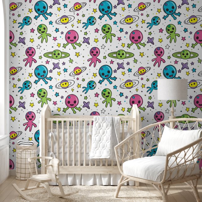 Cool baby boy space alien tiled wallpaper (Kids)