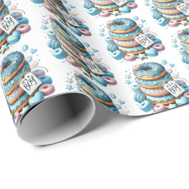 Cool baby boys doughnut baby shower tiled wrapping paper (Roll Corner)