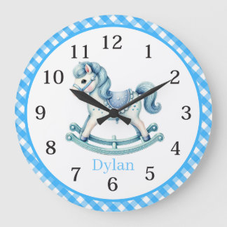 Cool baby boy's nursery add name rocking horse  large clock