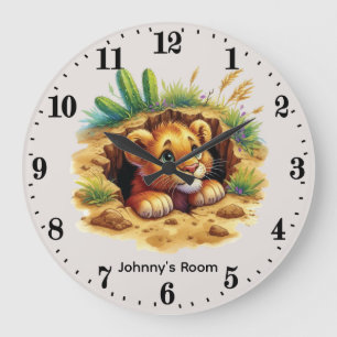 Cool baby lion add name boys nursery  large clock