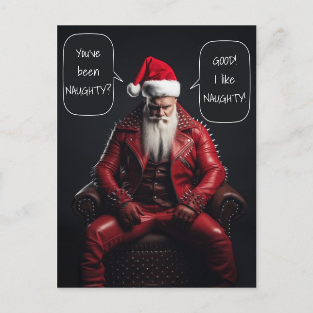 Cool Badass Santa In Red Leather Likes It Naughty Holiday Postcard (Front)