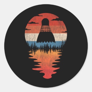 Cool Badminton Retro Vintage Sunset Style  Classic Round Sticker