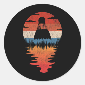 Cool Badminton Retro Vintage Sunset Style  Classic Round Sticker