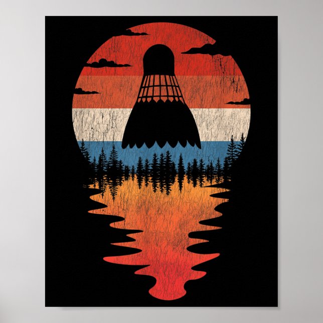 Cool Badminton Retro Vintage Sunset Style  Poster (Front)