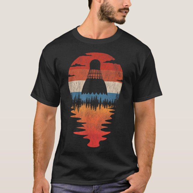 Cool Badminton Retro Vintage Sunset Style  T-Shirt (Front)