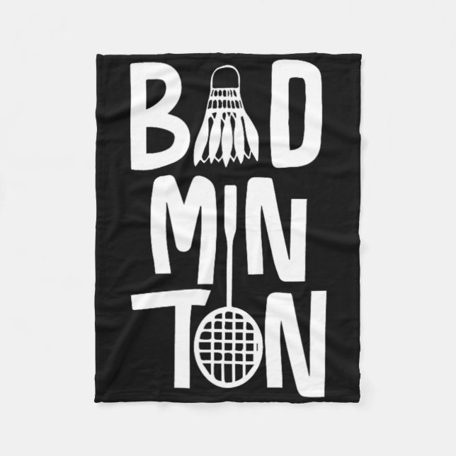 Cool Badminton Typography With Badminton Shuttle & Fleece Blanket (Front)