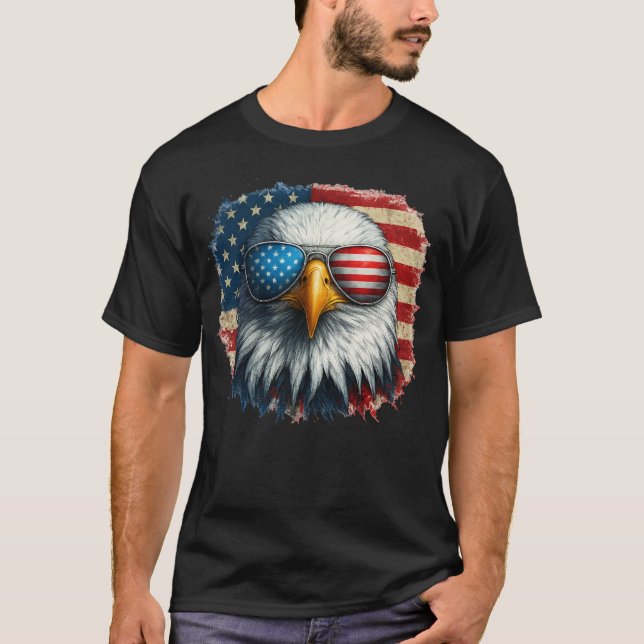 Cool Bald Eagle American Sunglasses Patriotic T-Shirt (Front)