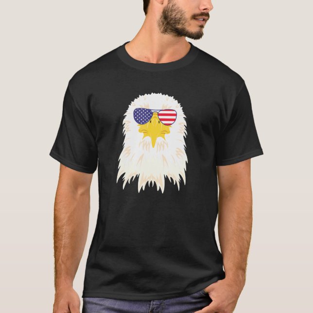 Cool Bald Eagle Wearing Usa Flag Sunglasses Us Ame T-Shirt (Front)