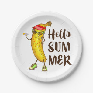 Cool Banana Hello Summer Funny Tropical Fruit  Paper Plate