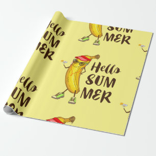 Cool Banana Hello Summer Funny Tropical Fruit  Wrapping Paper