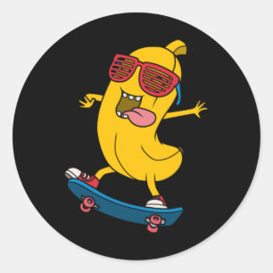 Cool banana playing skateboard classic round sticker