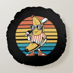 Cool Banana Retro Sunset Round Cushion