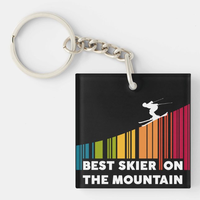 Cool Barcode Design Best Skier On The Mountain  Key Ring (Front)