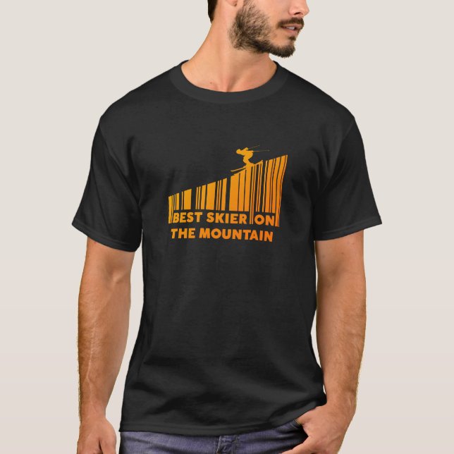 Cool Barcode Design Best Skier On The Mountain  T-Shirt (Front)