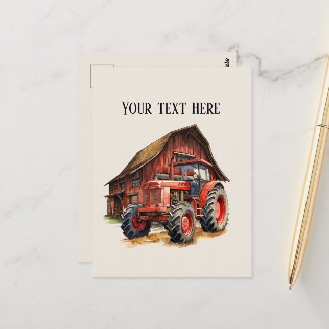 Cool barn and tractor add text Farmers Postcard (Front/Back In Situ)