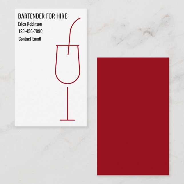 Cool Bartender For Hire Business Cards (Front/Back)