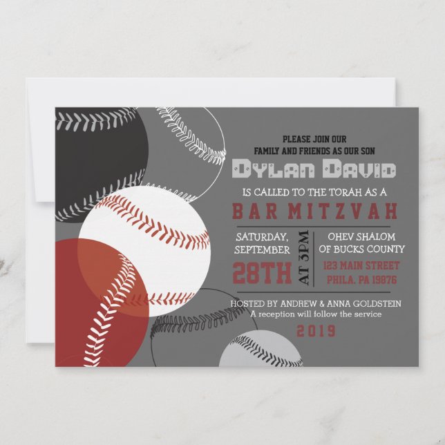 COOL BASEBALL Bar Mitzvah Invitation (Front)