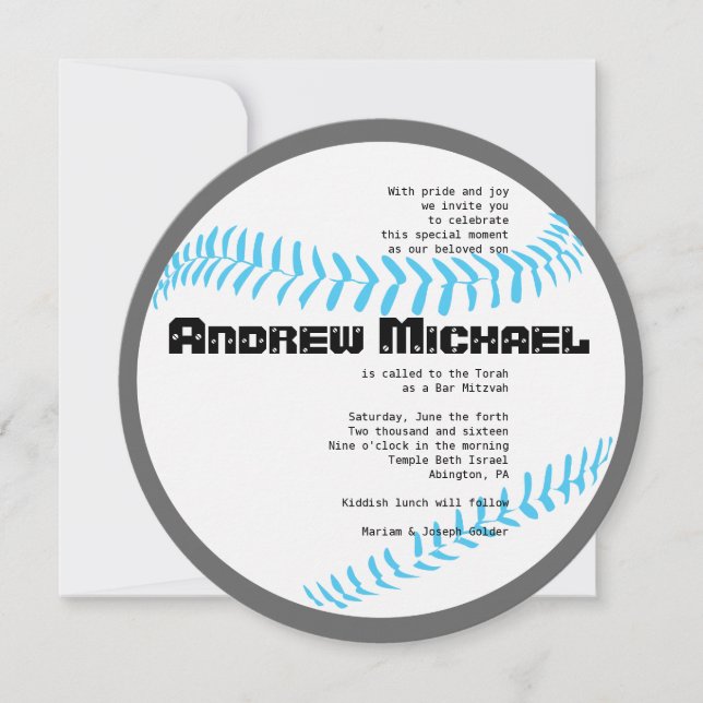 COOL BASEBALL Bar Mitzvah ROUND Invitation (Front)