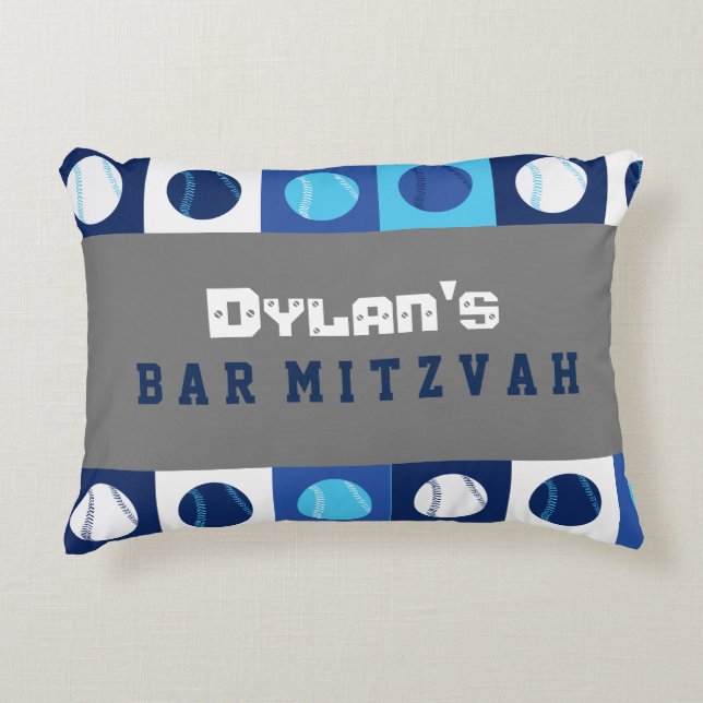 COOL BASEBALL Blue Balls Bar Mitzvah Party Pillow (Front)