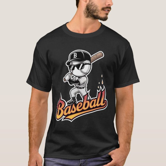 Cool Baseball Mascot Sunglasses Flaming Text Boys  T-Shirt (Front)