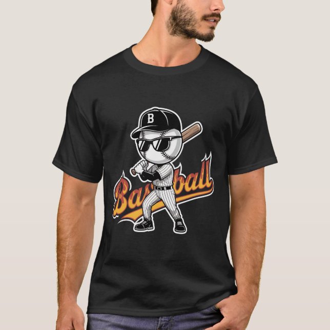 Cool Baseball Mascot Sunglasses Flaming Text Boys  T-Shirt (Front)