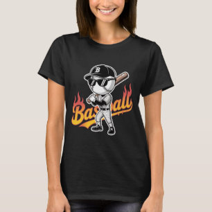 Cool Baseball Mascot Sunglasses Flaming Text Boys T-Shirt