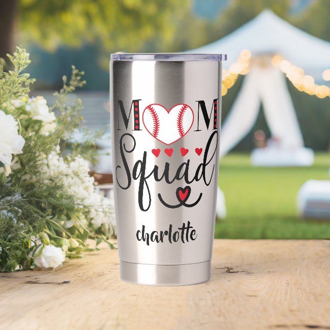 Cool Baseball Mum Squad Red Hearts Personalised  Insulated Tumbler (Wedding)