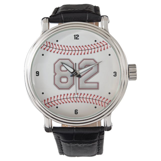 Cool Baseball Player Number 82 - Stitches Look Watch (Front)