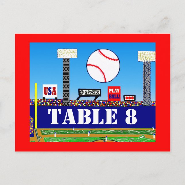Cool Baseball Sport Bar Mitzvah Table Number Card (Front)