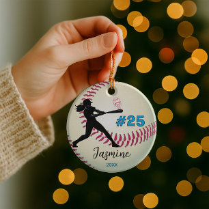 Cool baseball sports team girl athlete ceramic tree decoration