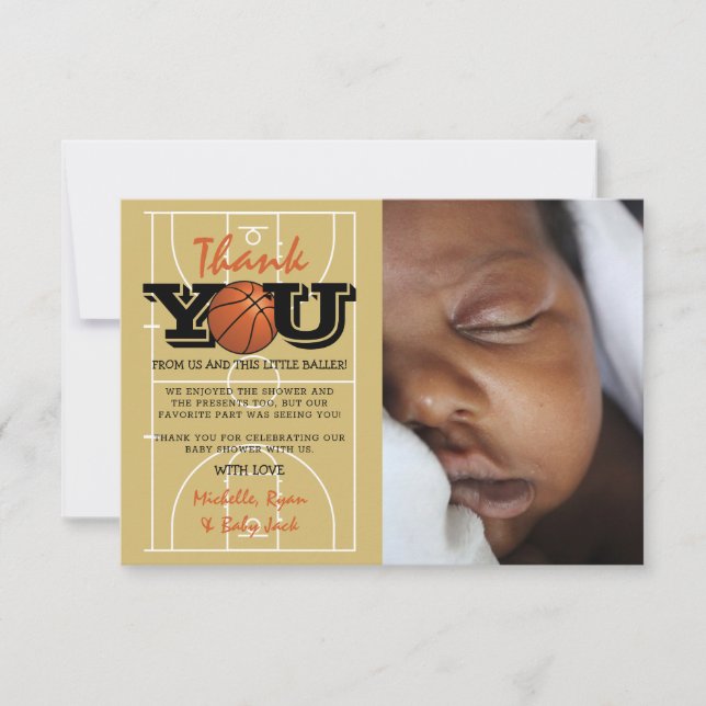 Cool Basketball Baby Shower Photo  Thank You Card (Front)