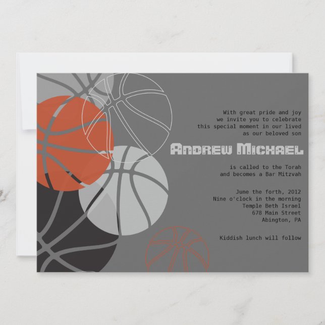 COOL BASKETBALL Bar Mitzvah Invitation (Front)