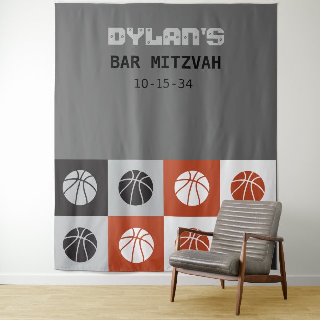 COOL BASKETBALL Bar Mitzvah Invitation Tapestry (In Situ)